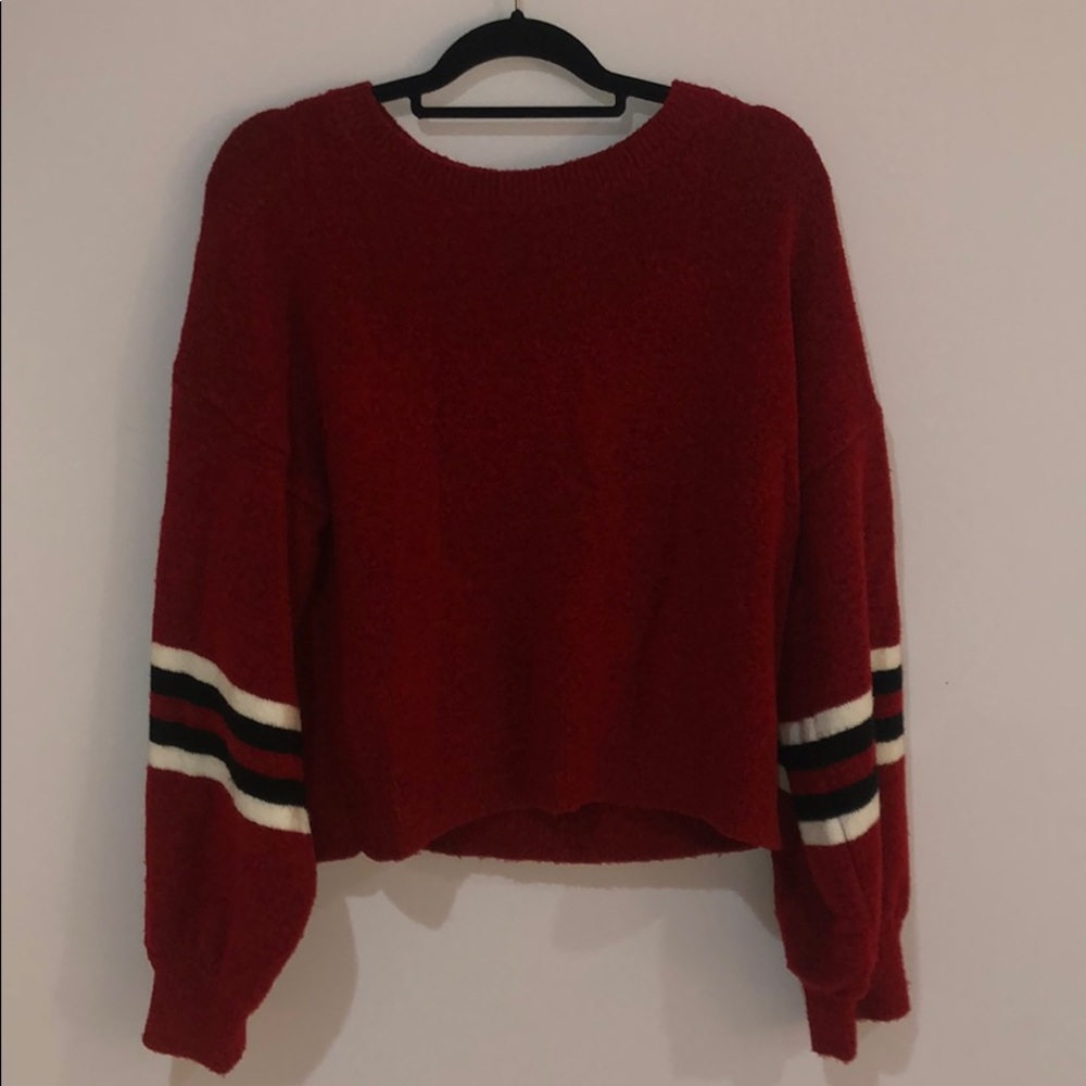 red fuzzy sweater
